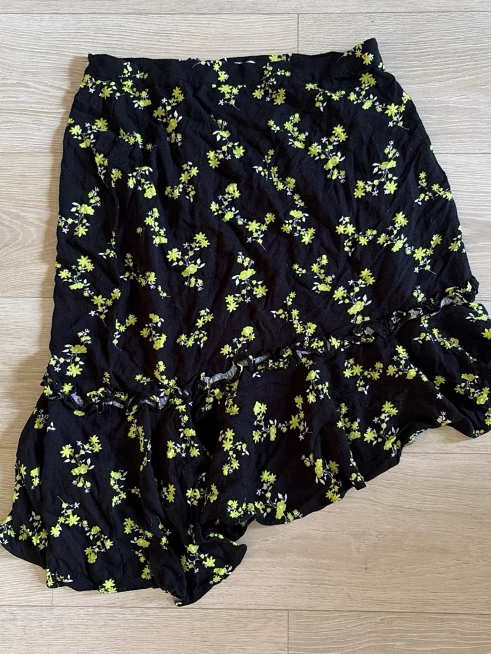 BP. Black Floral Skirt with Yellow-Green Blooms